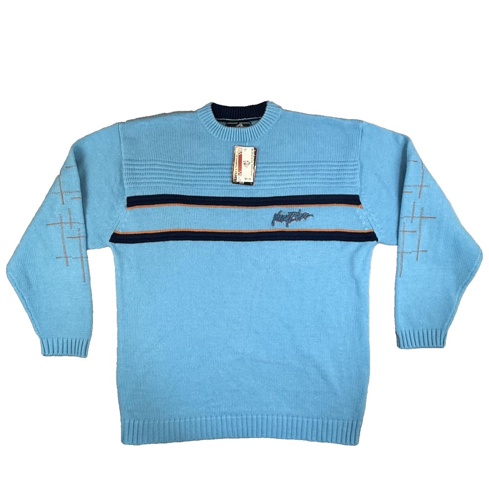 Vtg Johnny Blaze Sweater Mens L Blue Stripes 90s Y2K Logo Method Man Wu Tang NOS